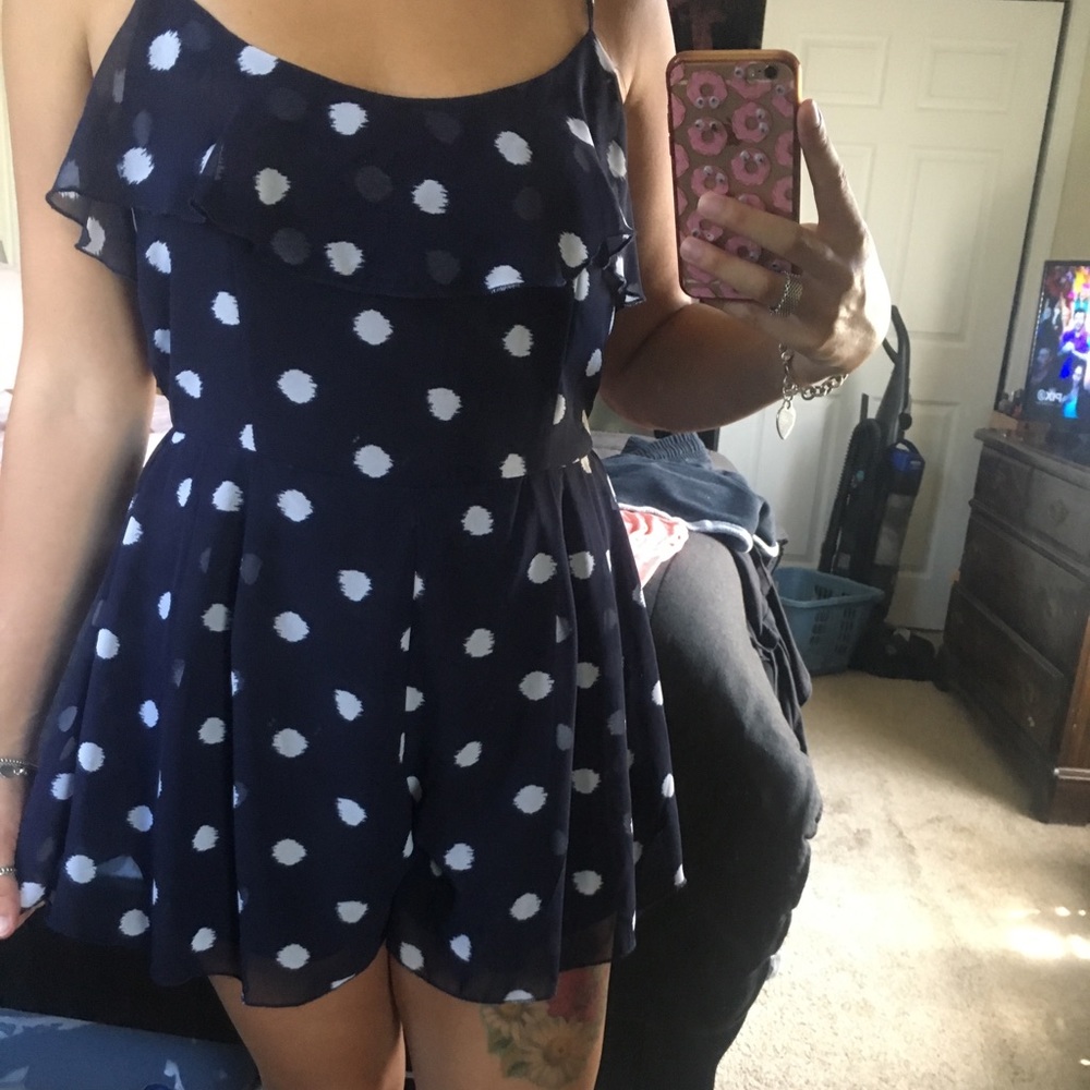 Navy Blue and White Polka Dot Romper